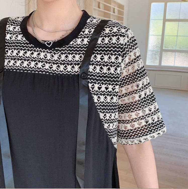 大きいサイズ レディース ワンピース　ロング　春夏 秋 新品 半袖　重ね着風