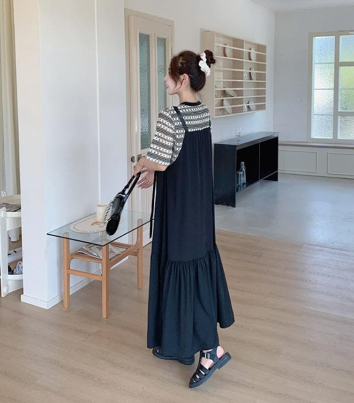 大きいサイズ レディース ワンピース　ロング　春夏 秋 新品 半袖　重ね着風