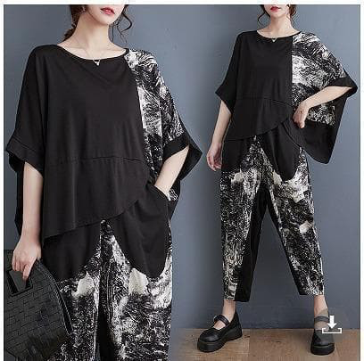 大きいサイズ レディース セットアップ　パンツ　トップス　春夏 秋 新品 半袖 4,956円