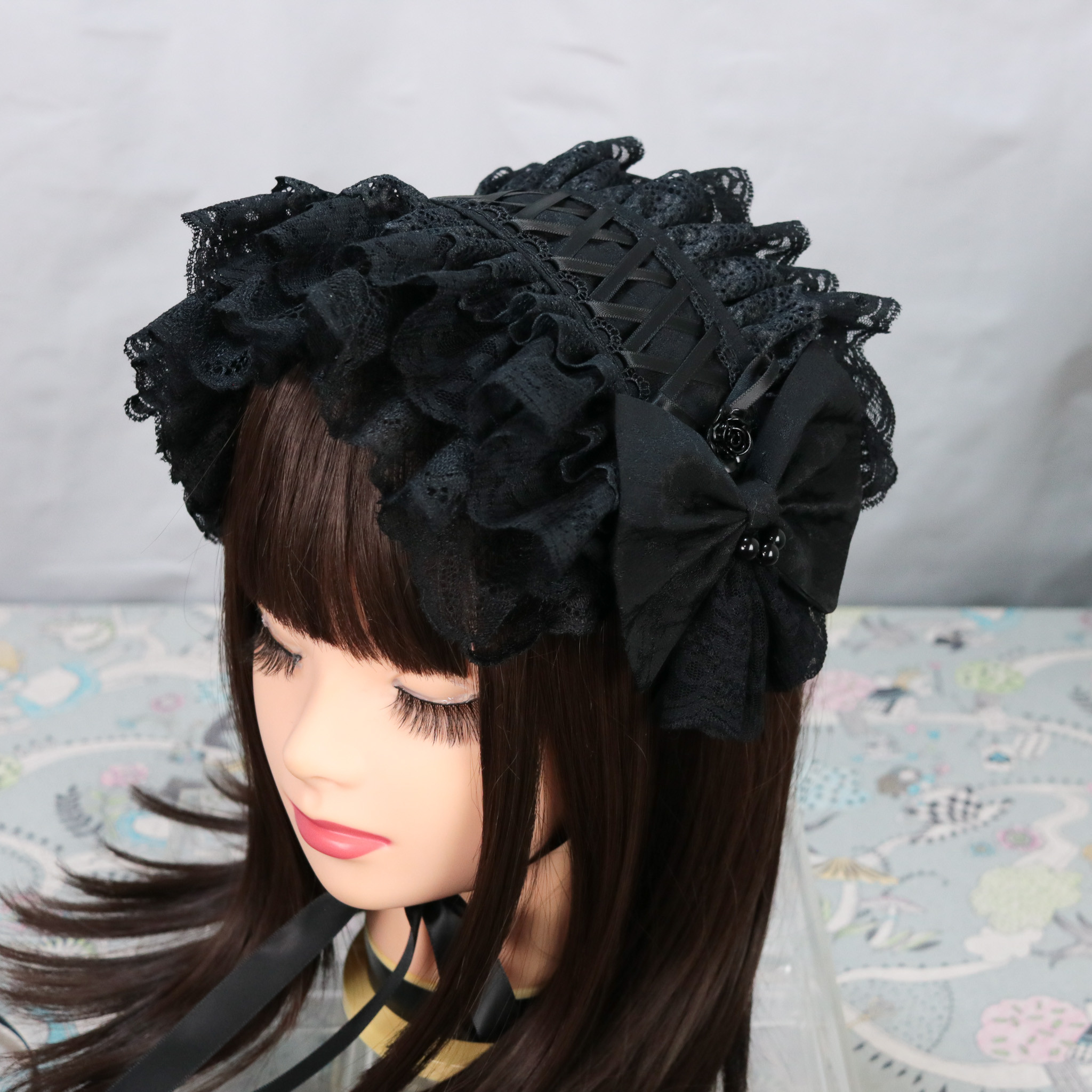 Gブラック×ブラック　ヘッドドレス　ロリータ　和ロリ　成人式　卒業式