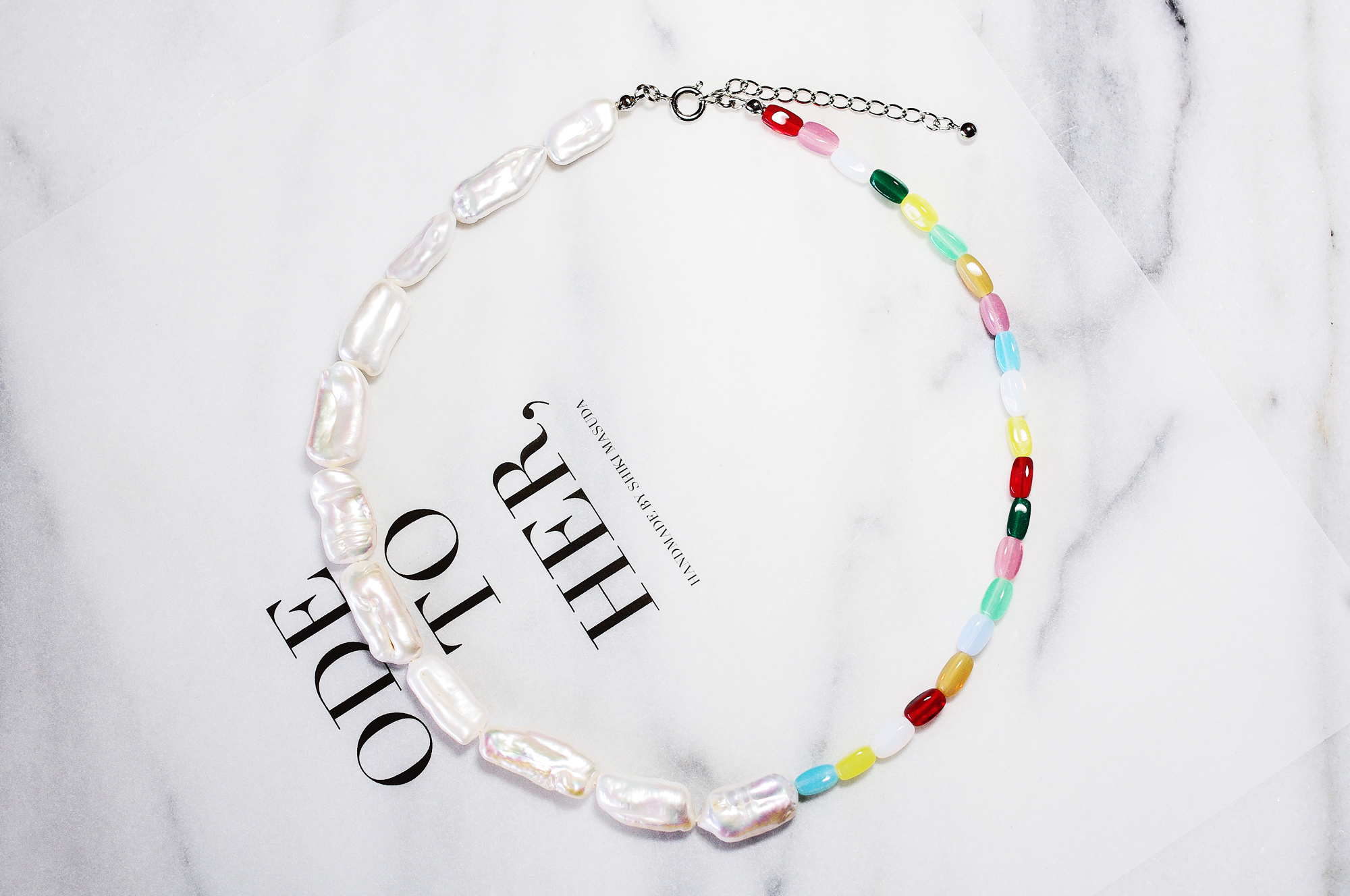 淡水パール × チェコグラスビーズ・ネックレス「ジェリービーンズ」 / NO.10