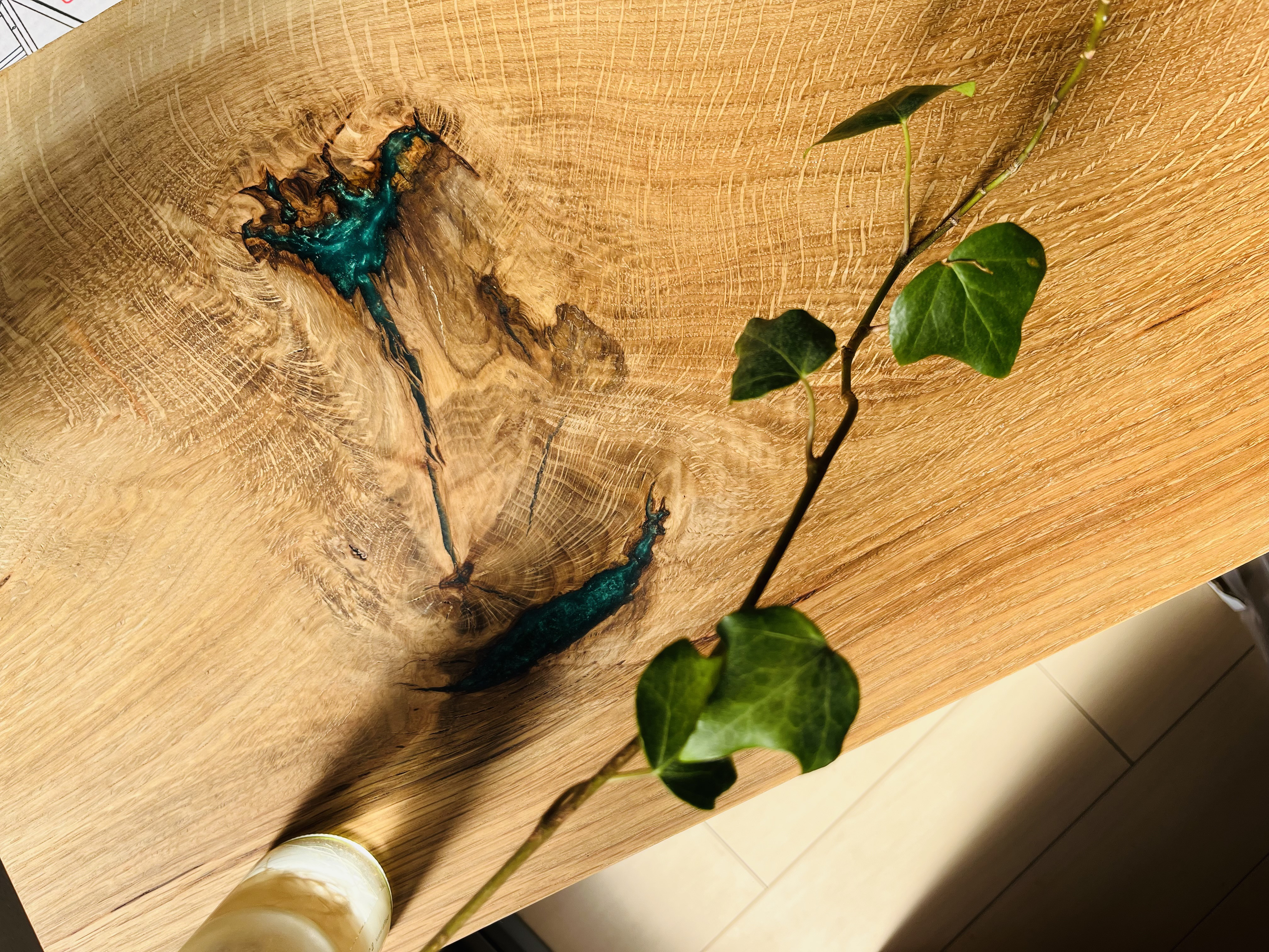 レジンテーブル　ソファテーブル　サイドテーブル　コーヒーテーブル　オーク　一枚板