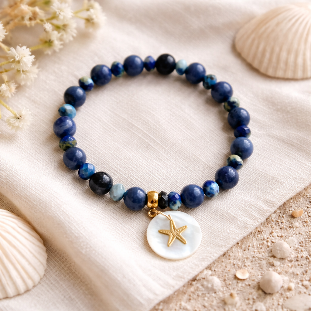 ■ラピスラズリとソーダライトの青のブレスレット⁡ ⁡9000円（送料無料）⁡ ⁡6-8mm⁡