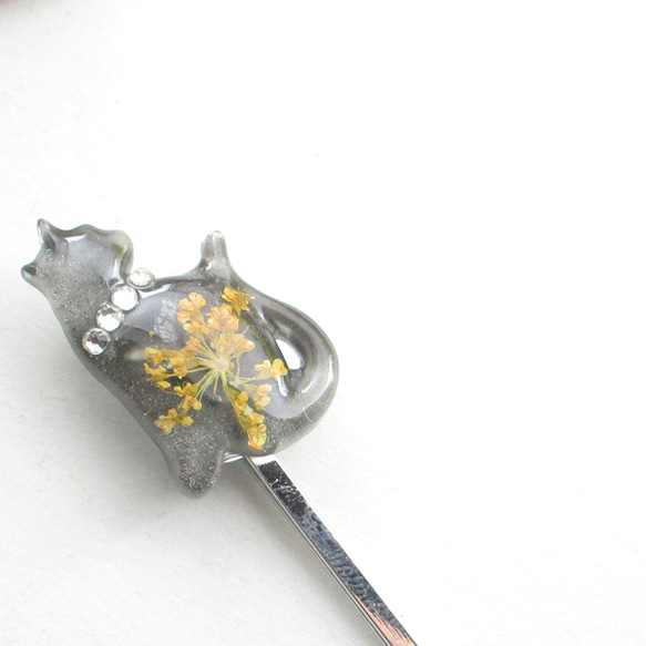 ちまたで噂のクォーツニャンコ、下町気質な野ざらしだからトシゾウと呼んでくださいニャシェ♪<1点ものヘアピン>HP283 2枚目の画像