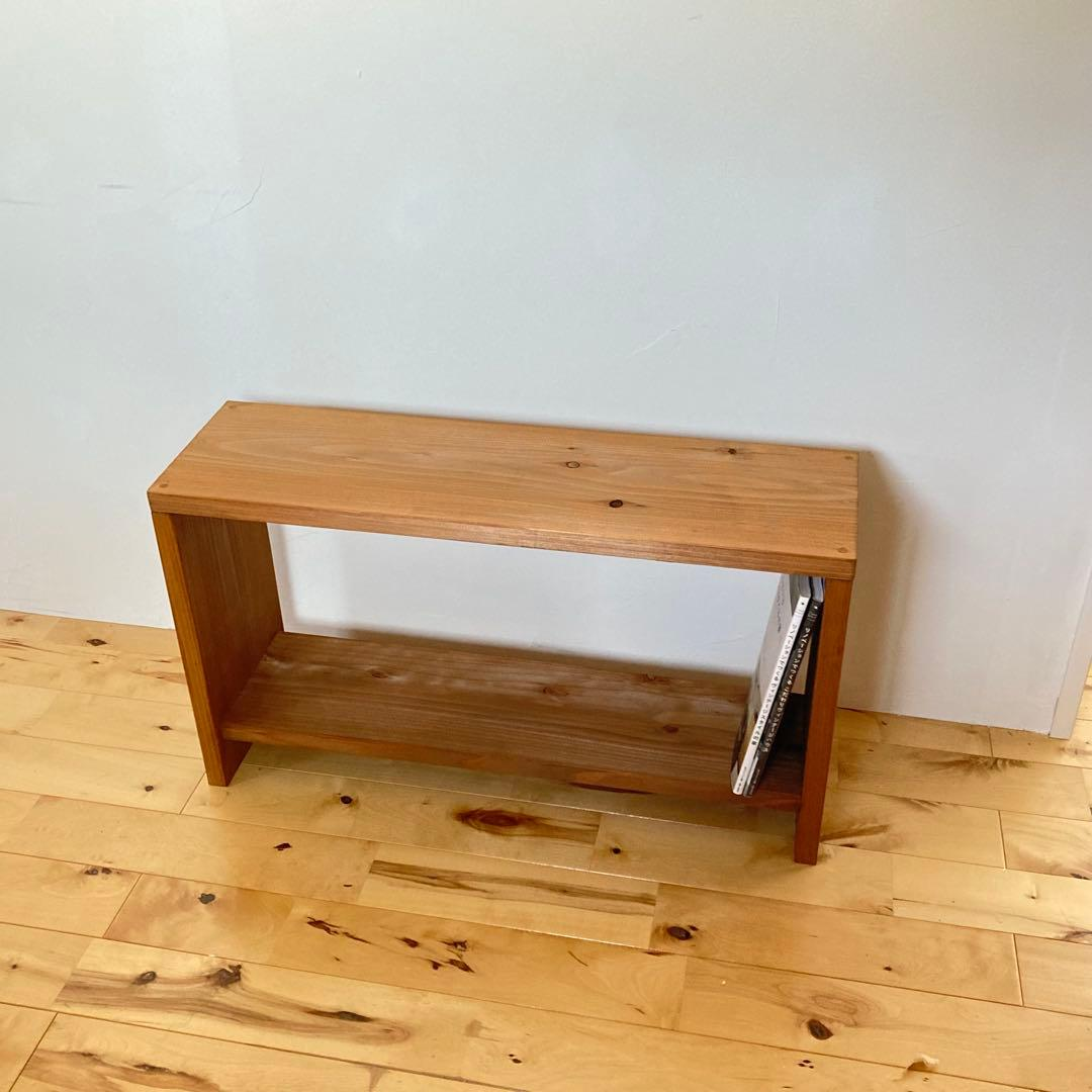 【幅70cm】　天然木　一枚板の棚付きスリムベンチ