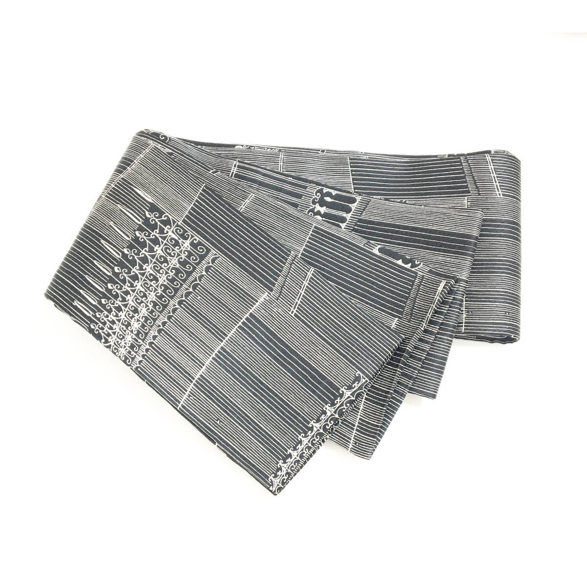 美品　正絹　半幅帯　モノトーン　モダン　小紋　個性派　長尺420　巾16