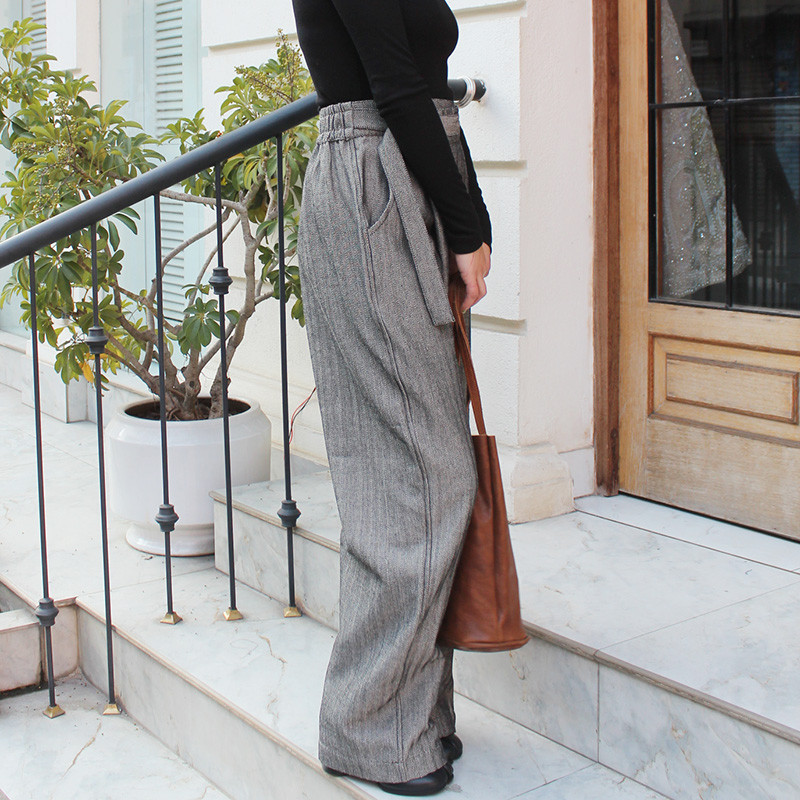 大人モード美脚パンツ◉ストレートラップパンツ　ヘリンボーングレー