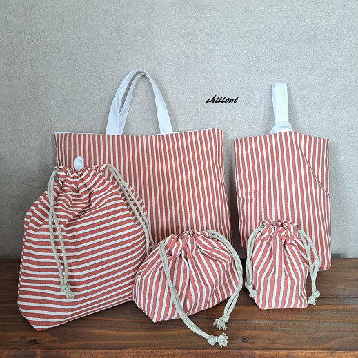 【入園・入学】入園バッグ５点セット：レッドストライプ【0828】