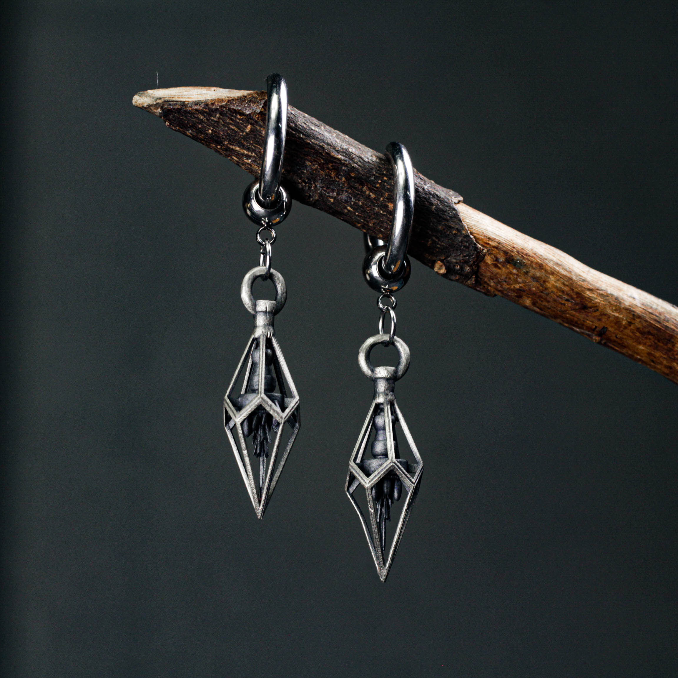 ケージハンドダングルイヤリング - 925シルバーハンドメイドゴシックジオメトリックイヤリング