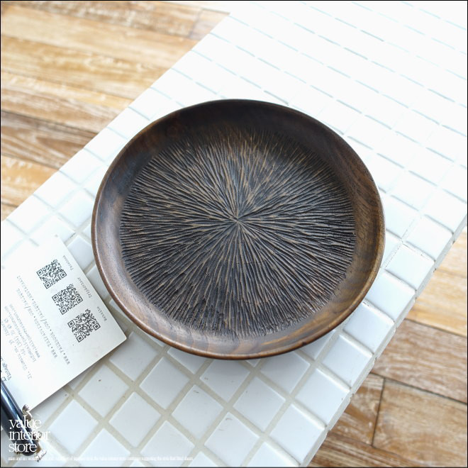 無垢材 チークトレイculaireΦ20cm お盆 コイントレイ アクセサリートレイ 菓子鉢 手彫り 小物入れ 三大銘木