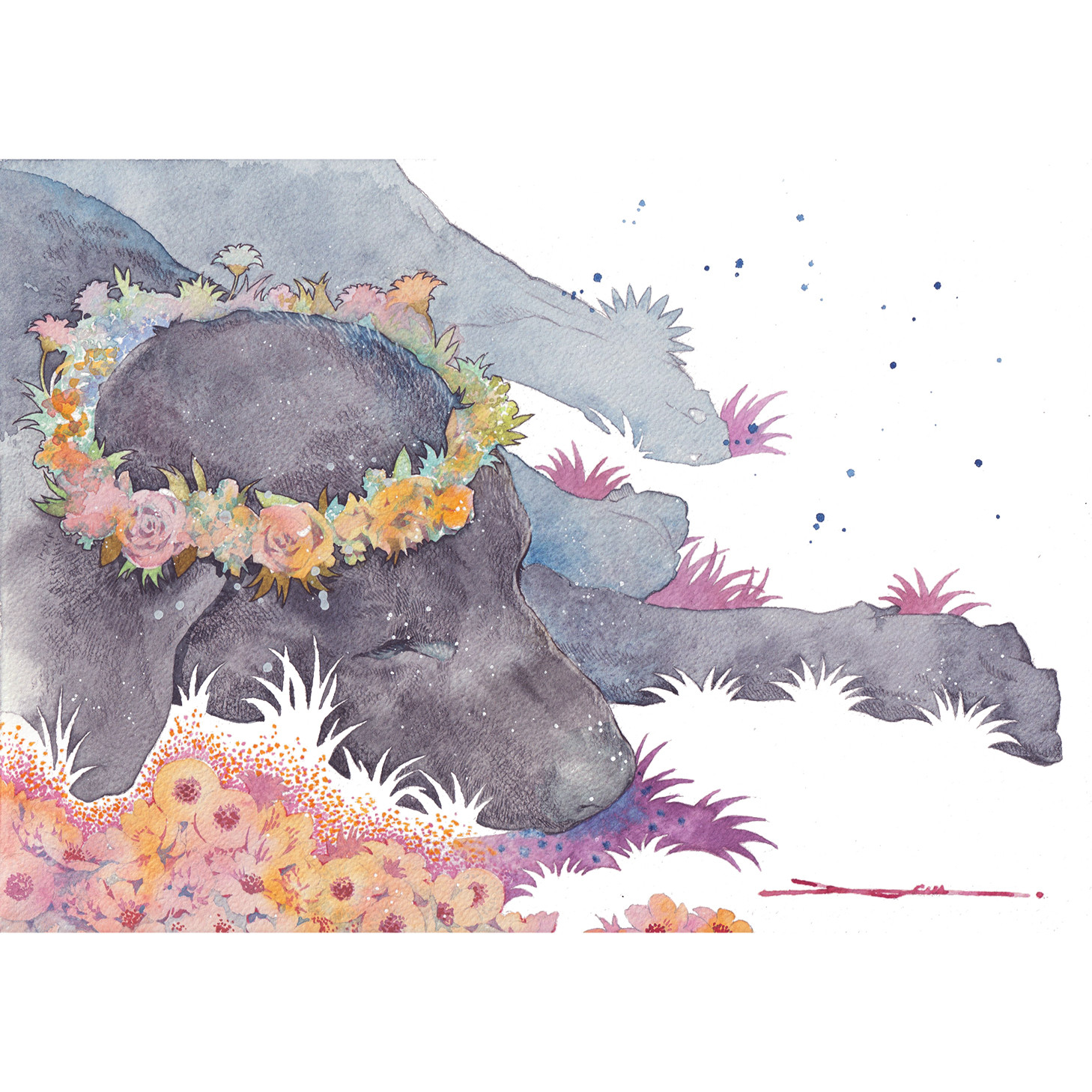 お昼寝_水彩原画_イラスト