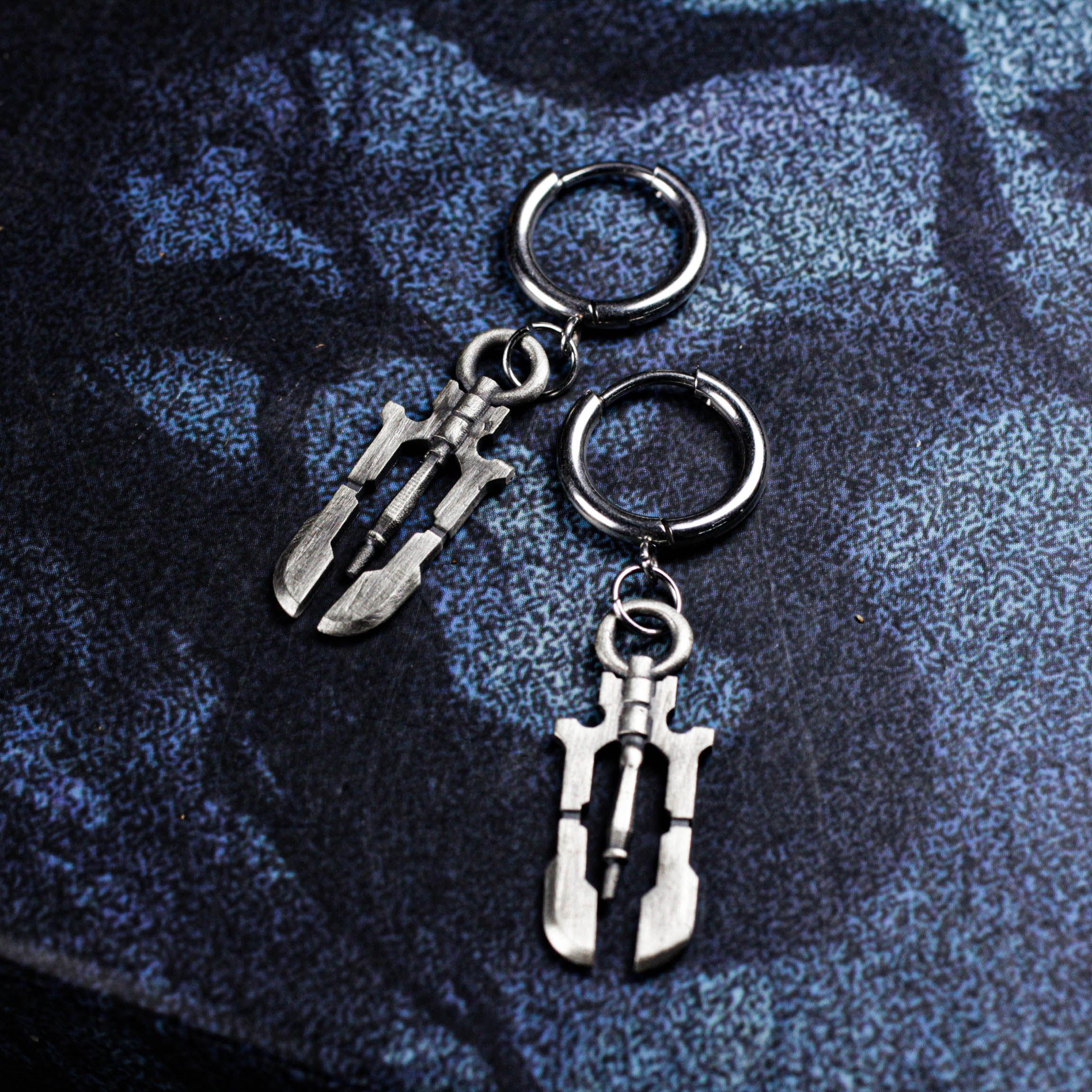 メカニカルブレードイヤリング - 925シルバーハンドメイドゴシックサイバーパンクスタイルイヤリング