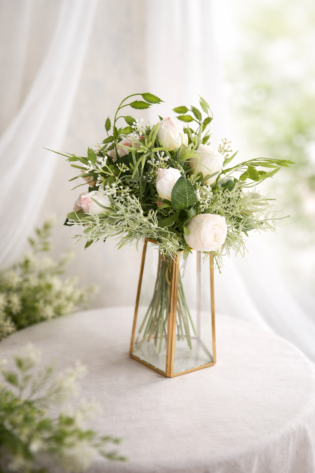 田舎風ホワイトグリーンのシャンペトルブーケ｜ナチュラルウェディング・前撮り・インテリアフラワー（花器別売り）
