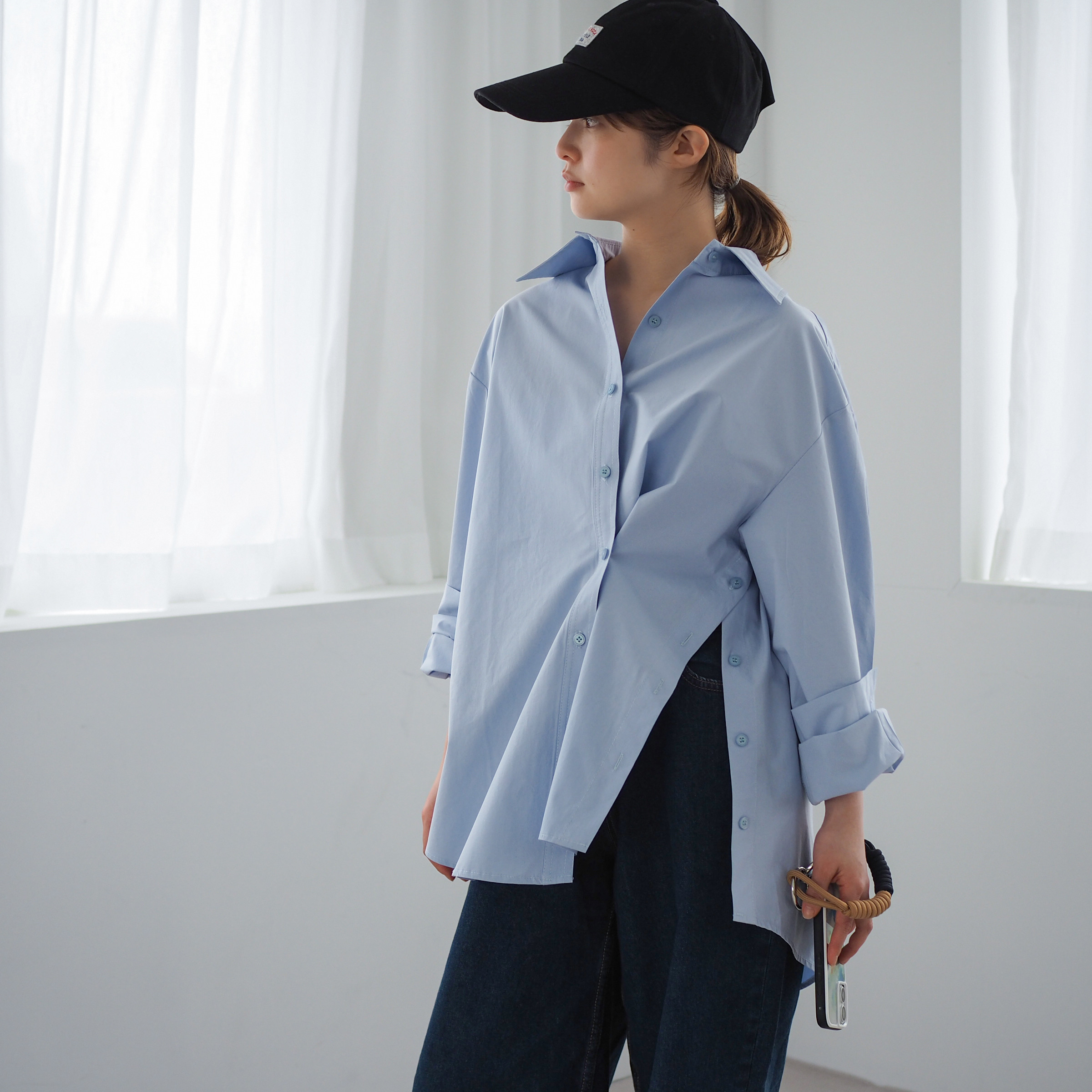 サイドスリット ニュアンスフォルムシャツ 大人のリラックスシャツ オーバーサイズ