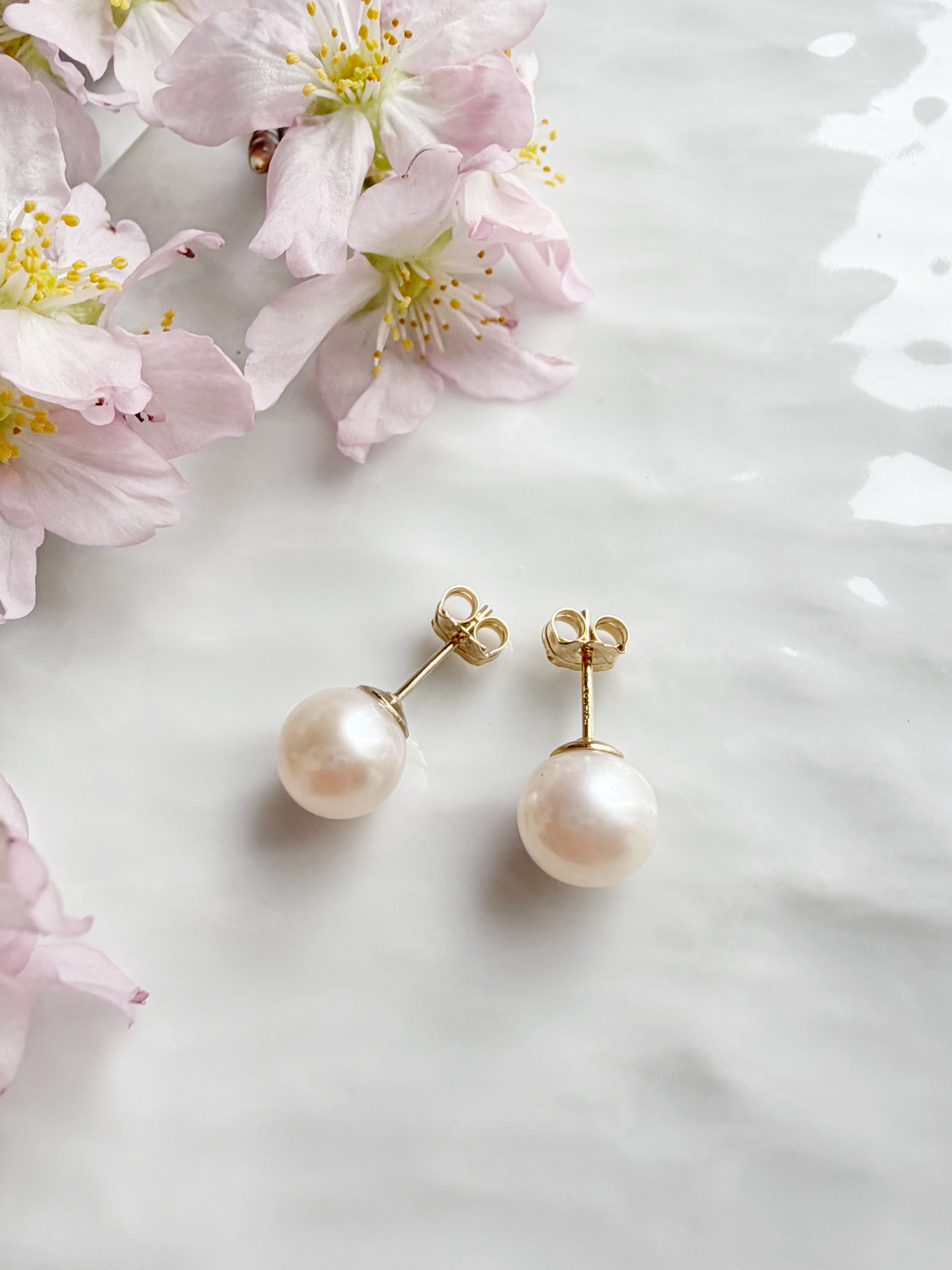 14KGF 淡水パール スタッドピアス 7mm