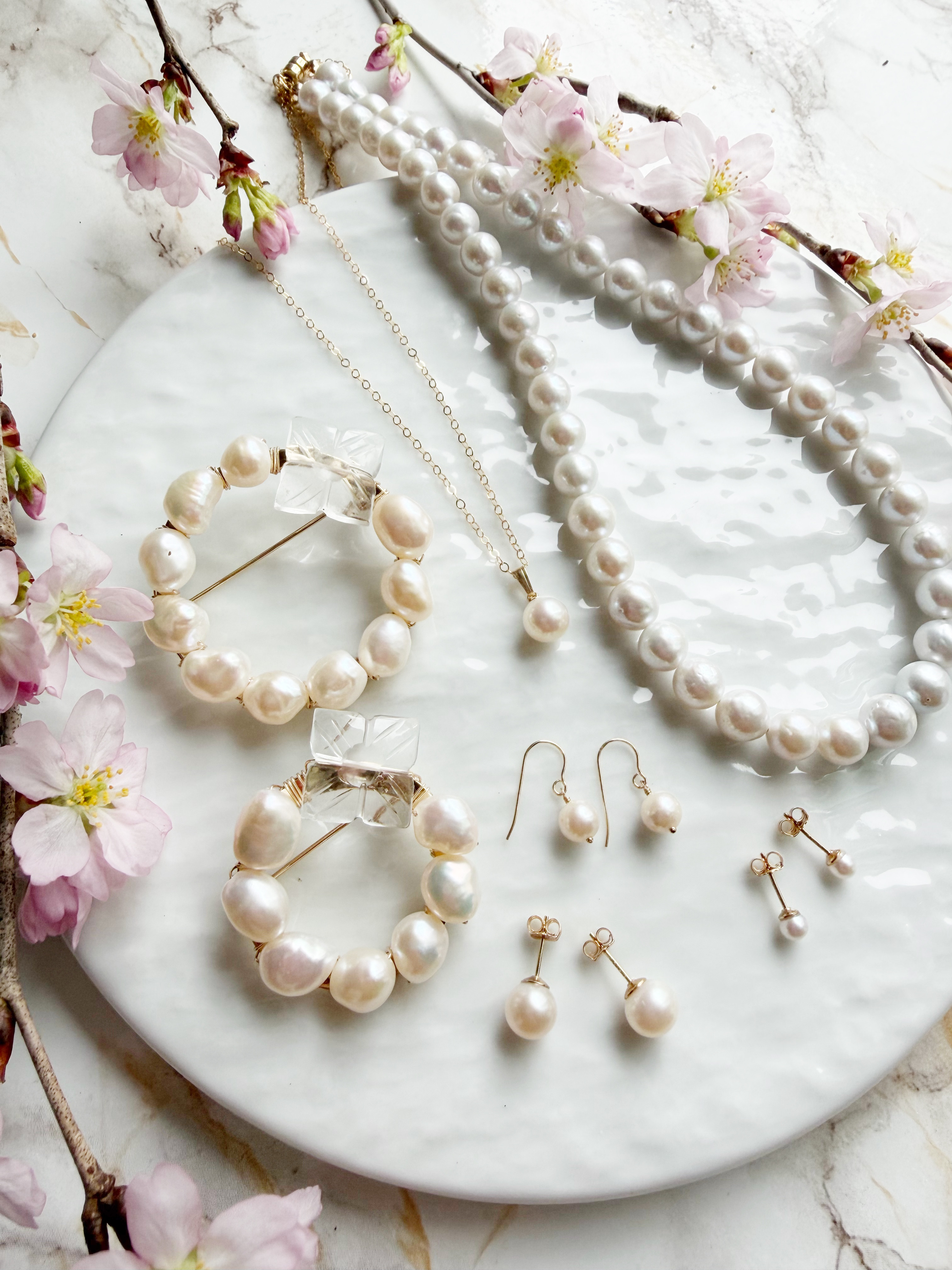 14KGF 淡水パール スタッドピアス 7mm