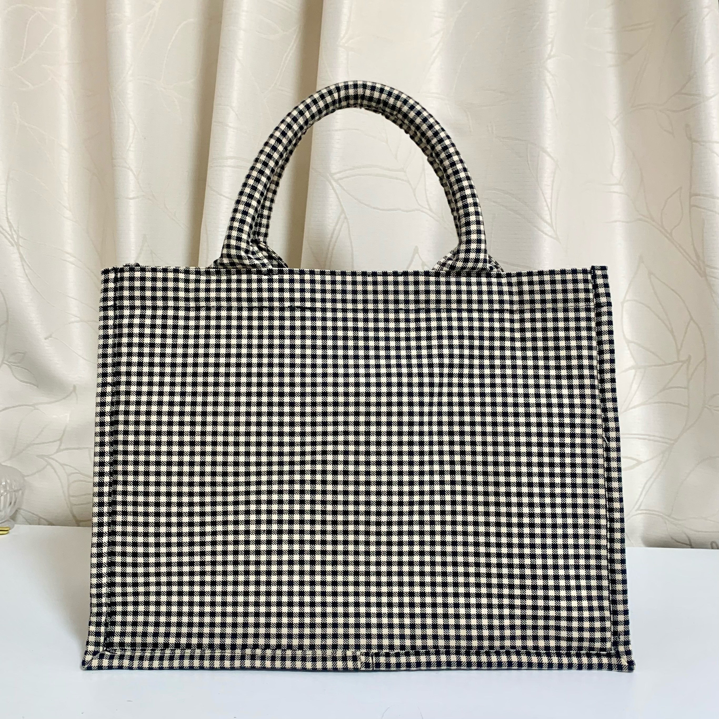 ギンガムチェックのボックストートバッグ・Lサイズ