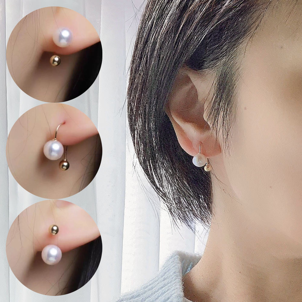 一粒パールで楽しむ 華奢な3WAY K18 U字ピアス（両耳用）