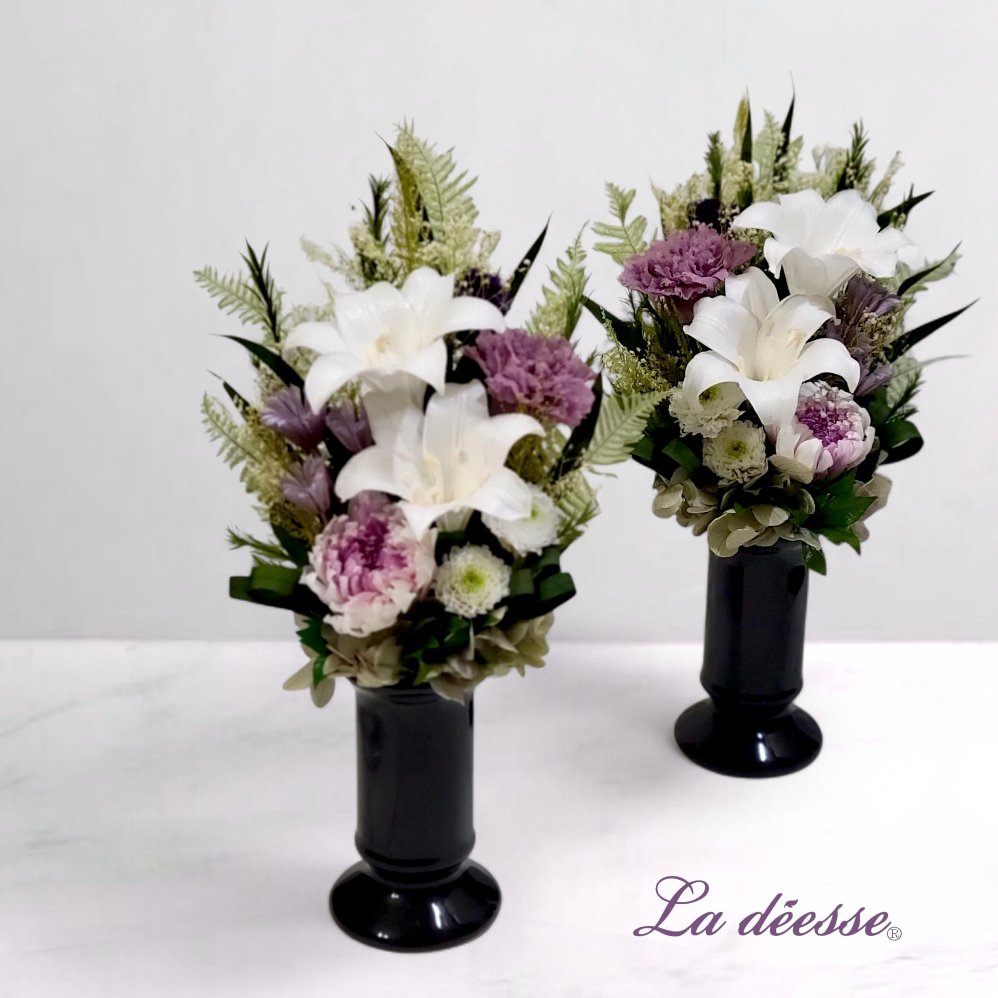 まるで生花のような 百合のプリザーブドフラワーお供え仏花｜一対対応　【Creema限定】