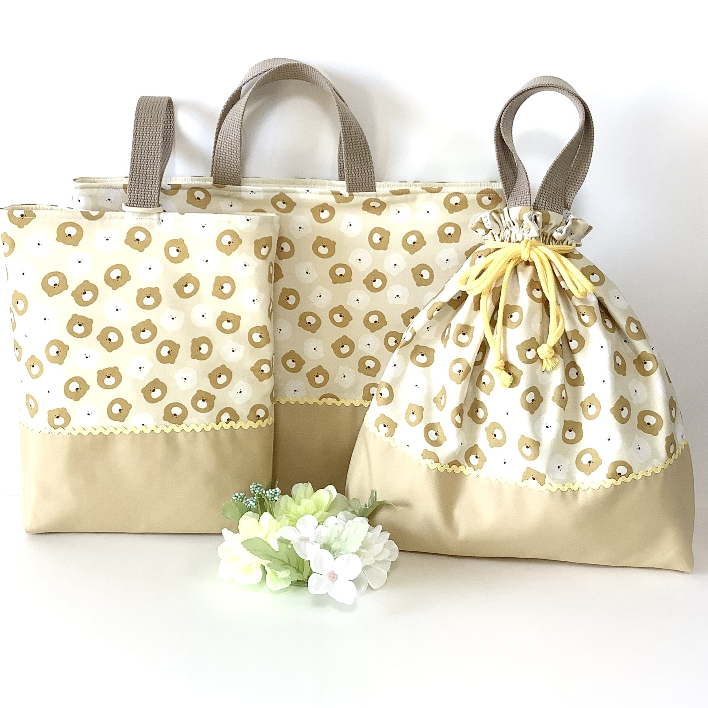 ♪new♪♡くままみれ♪くまフェイス★通園通学３点セット♡ ♪イエローベージュ♪デコレクションズ