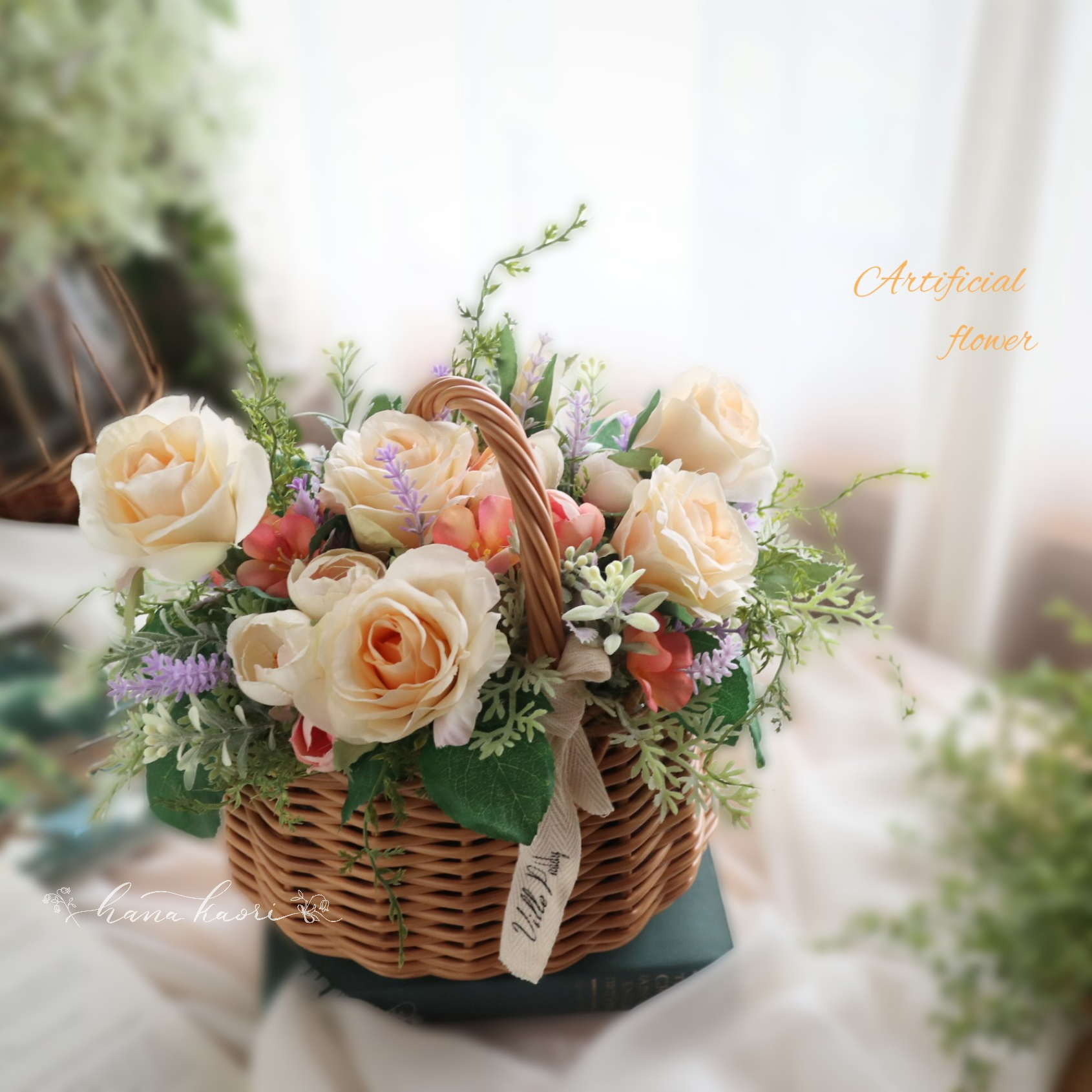 バタークリームローズのバスケットアレンジ ❁ ペールカラー 母の日 誕生日 ナチュラル ギフト アート Creema限定