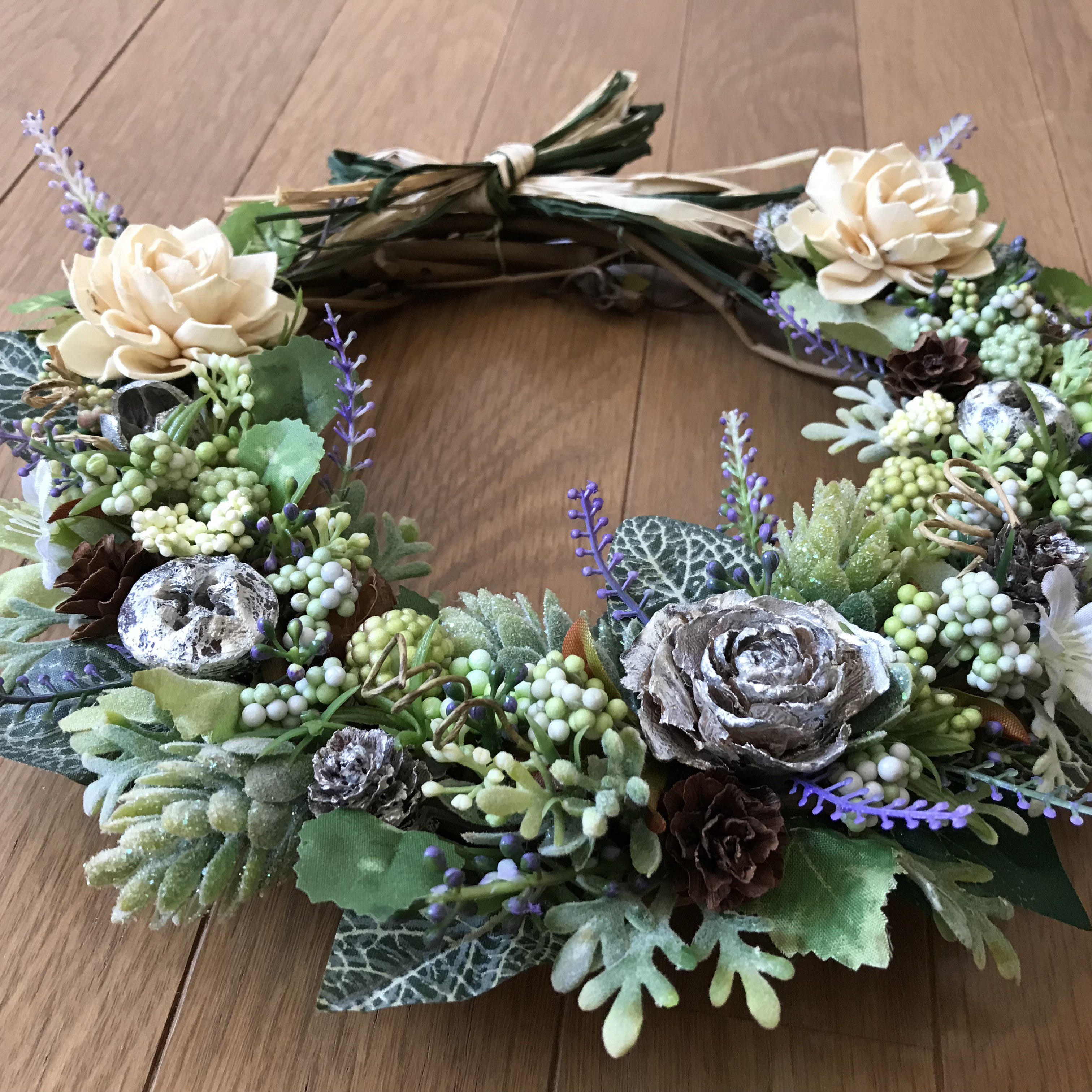 《再販》シダローズとボタニカルグリーンのハーフムーン リース（残すところ1点のみ）