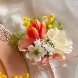 コーラルピンクのウェディングブーケ 胡蝶蘭 カラーリリー