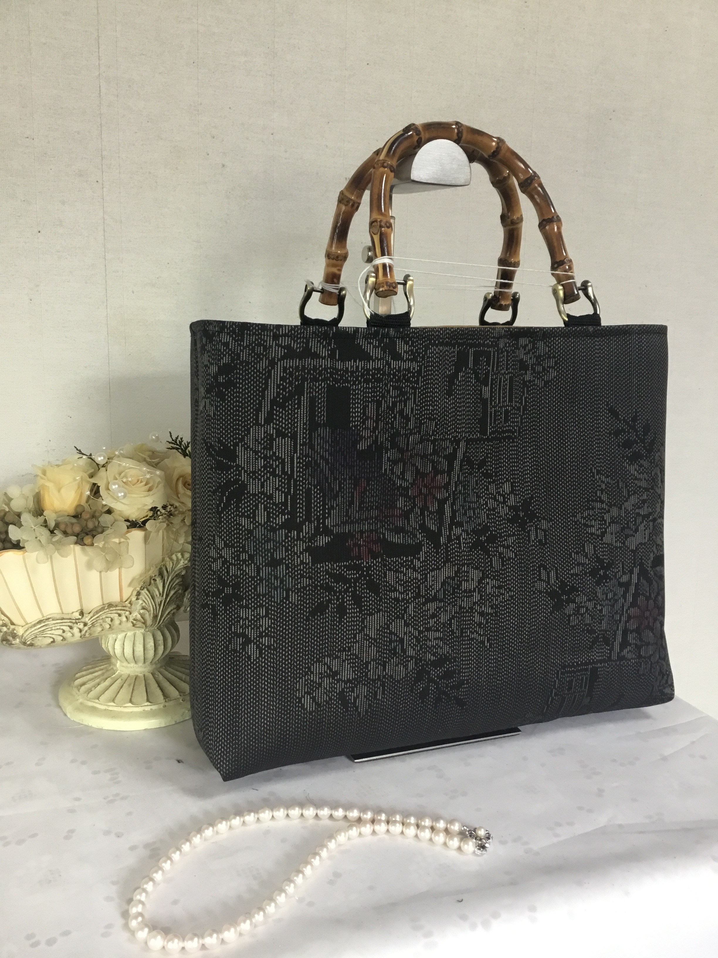 花ぷらら・シンプルで使いやすい・洋服でも着物でも使える・ハンドメイド・大島紬・大きめ・トートバッグ・167