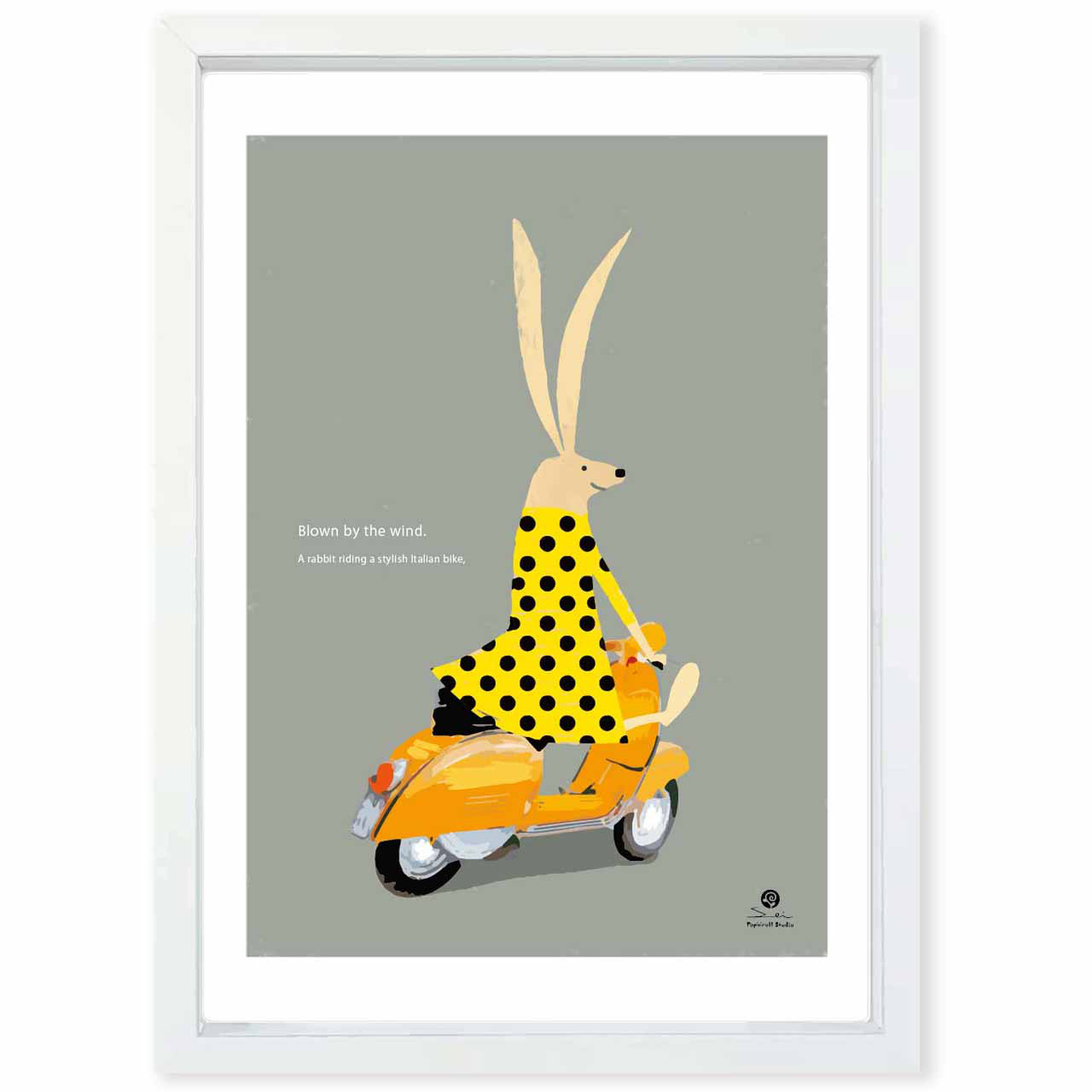 風に吹かれて　ウサギ　送料無料　どうせなら楽しいポスター　イラスト　アートポスター　アート/sei検索新着順　3991