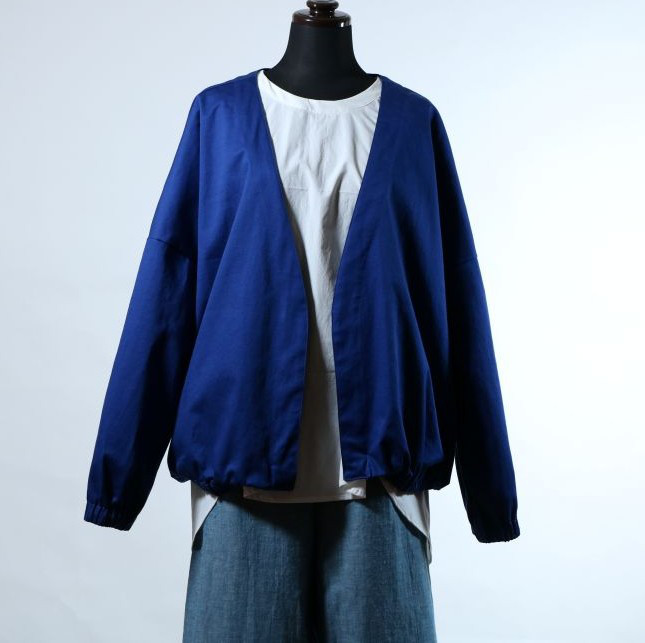 パリっとブルゾン！！　コットン・リネン　ロイヤルブルー