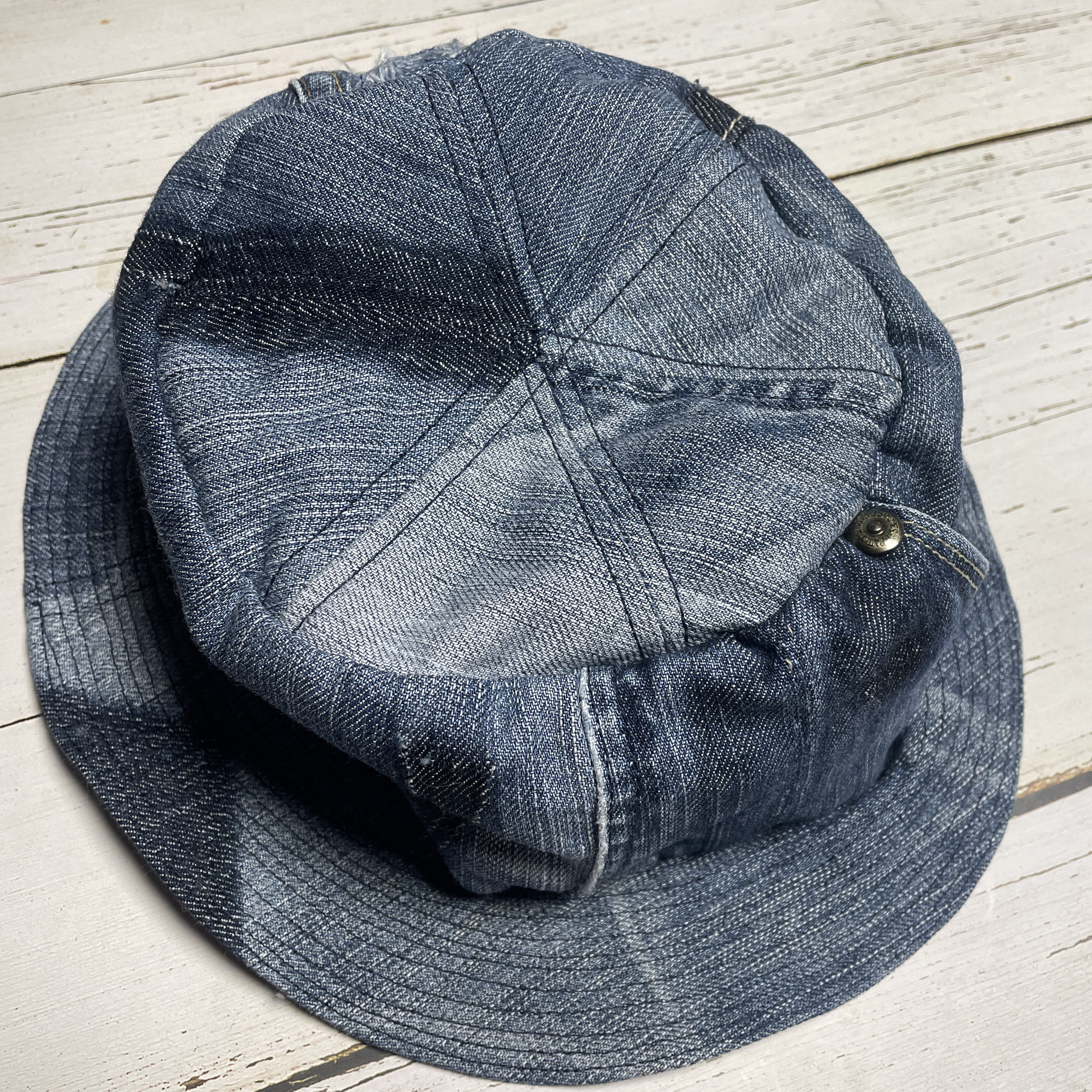 ダークブルーデニムリメイクパッチワークサファリハットhat-0014