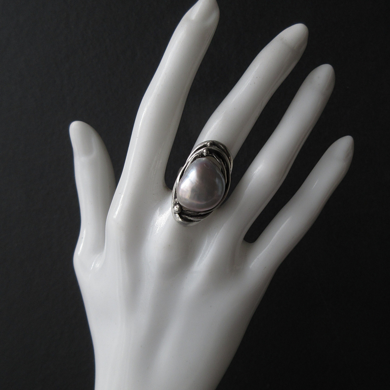 大粒バロックパールのシルバーリング