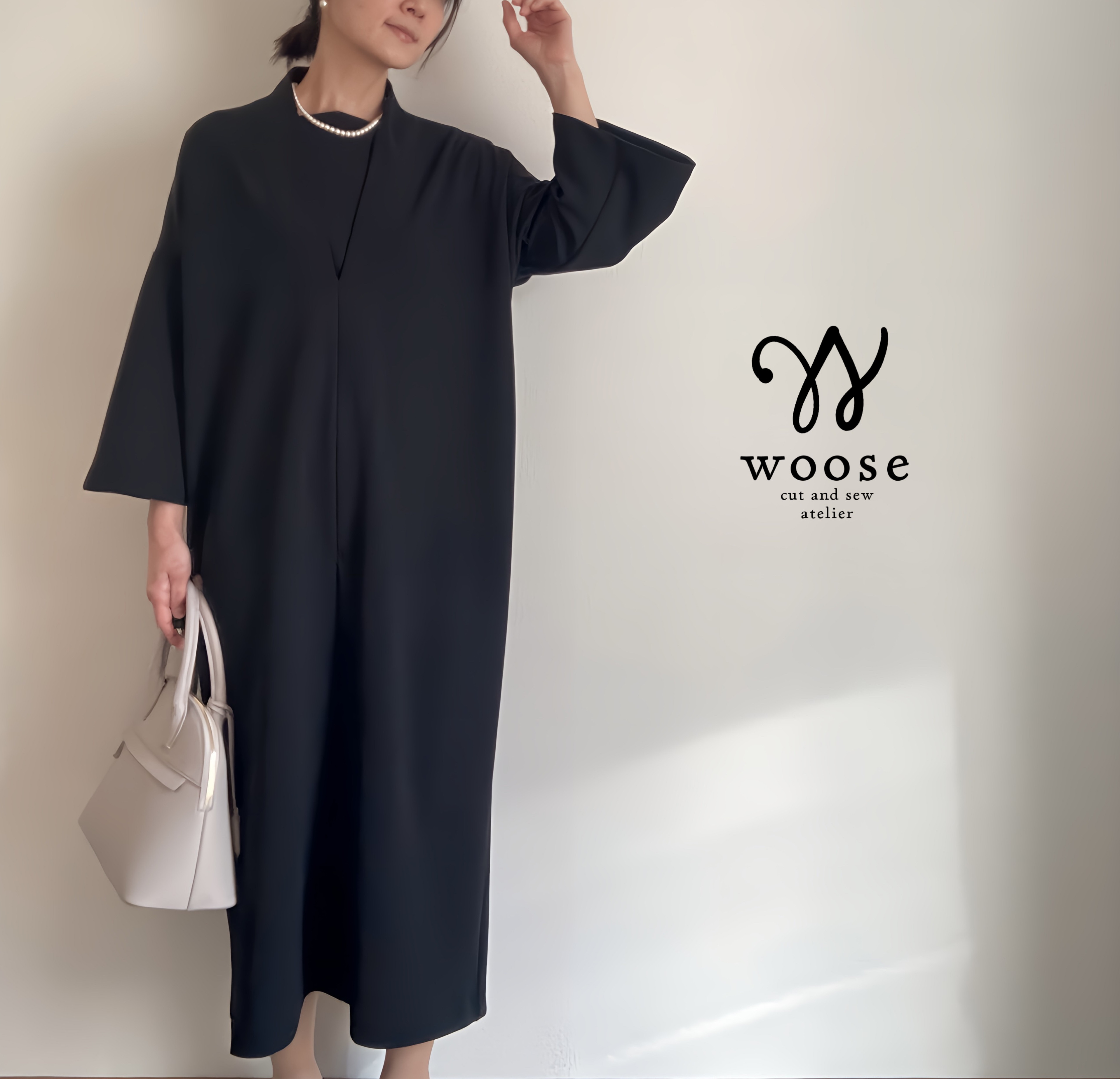 【大きいサイズ】八分袖ベルスリーブ【卒入学式★冠婚葬祭】伸縮素材 セレモニーワンピース フォーマル ジョーゼット　黒