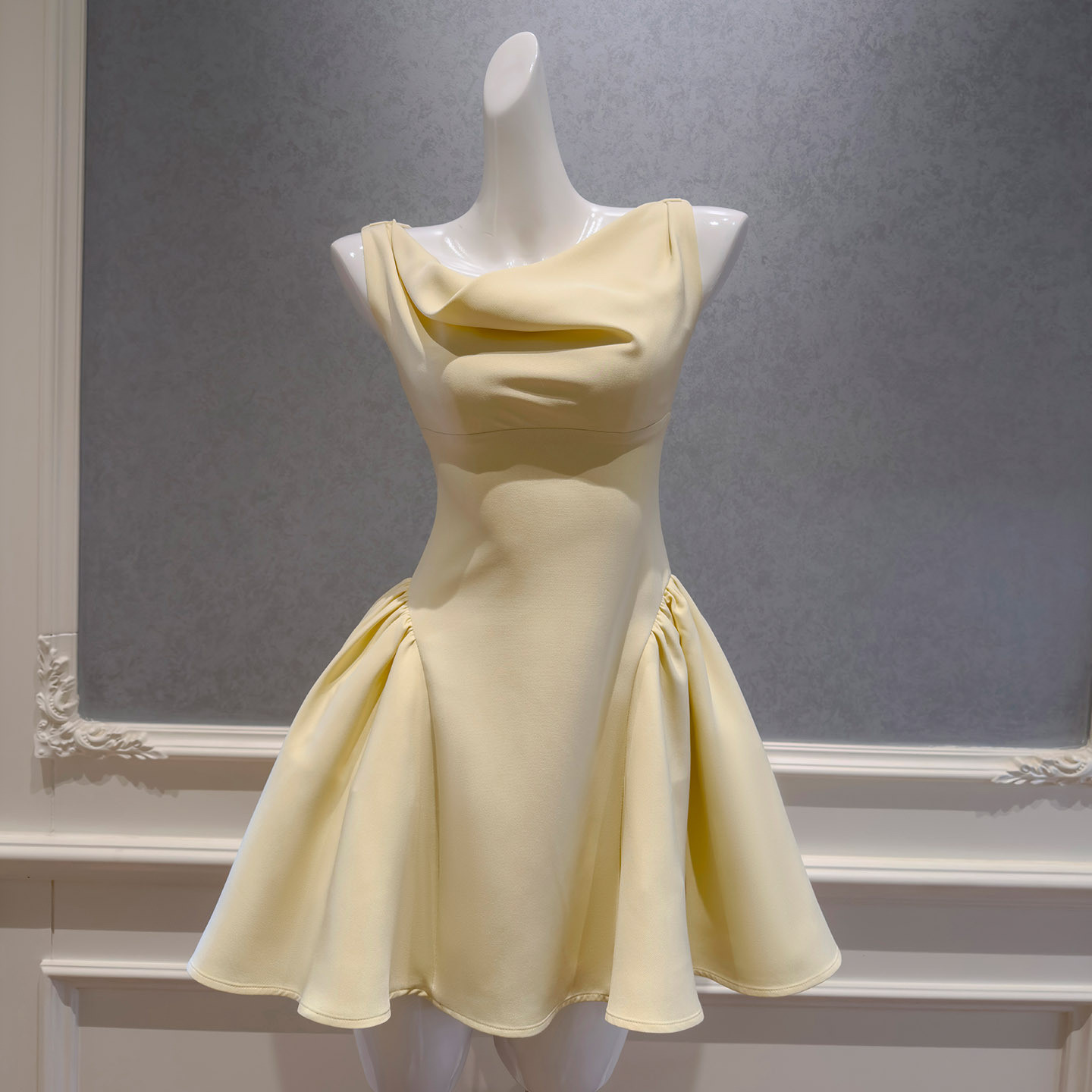 黄色 Aライン 可愛い ウェディングドレス パーティー イエロー 上品 ショート丈 お嬢様 韓国風 二次会 69597