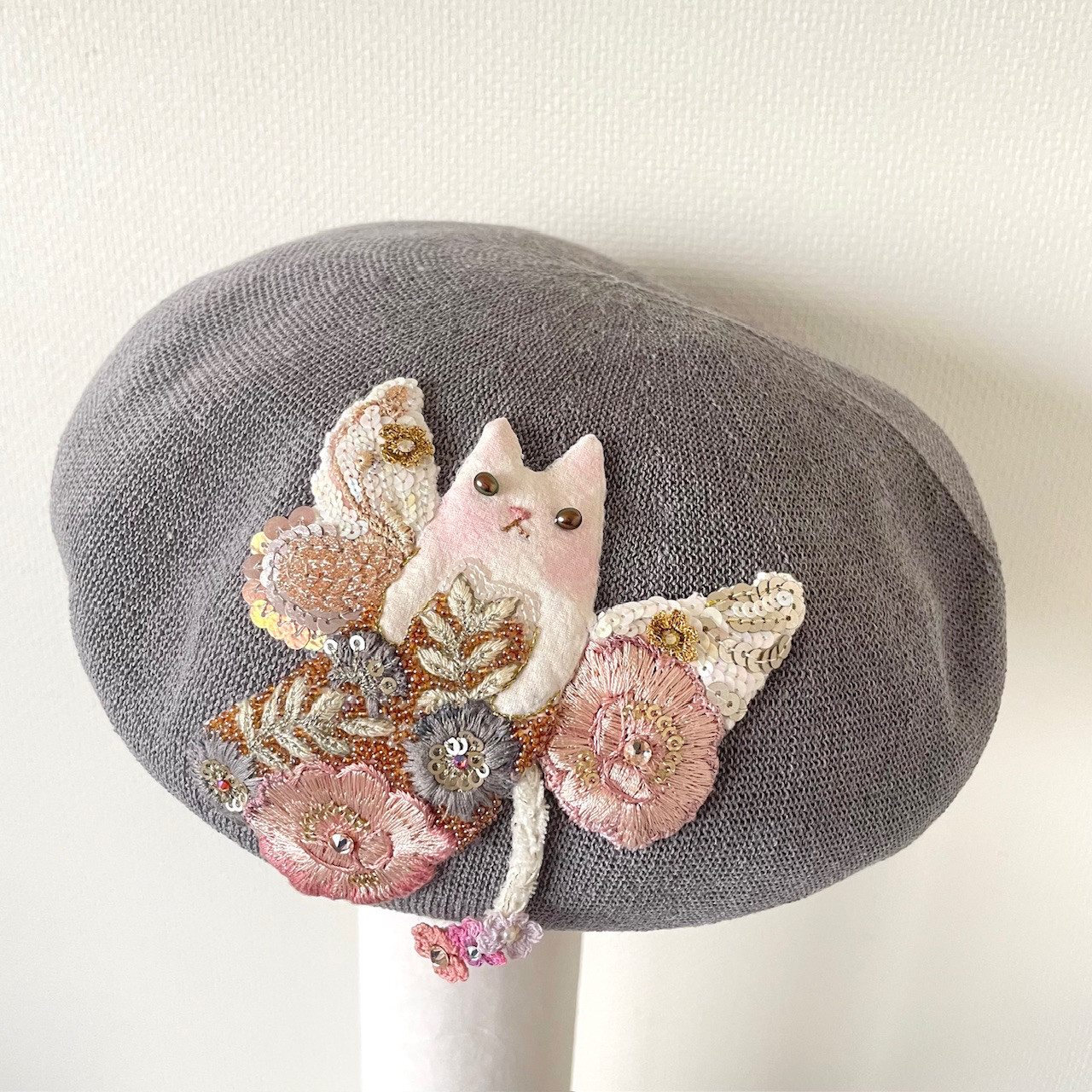 angel cat 麻混ベレー　(グレー)