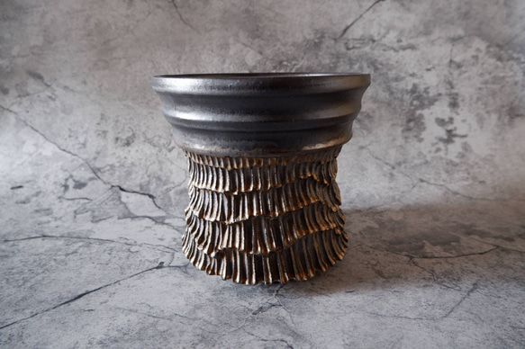 6.5号燻し金彩掛分け鉢419　塊根植物　多肉植物　アガベ　盆栽　植木鉢　作家鉢　鉢台　沖縄 3枚目の画像