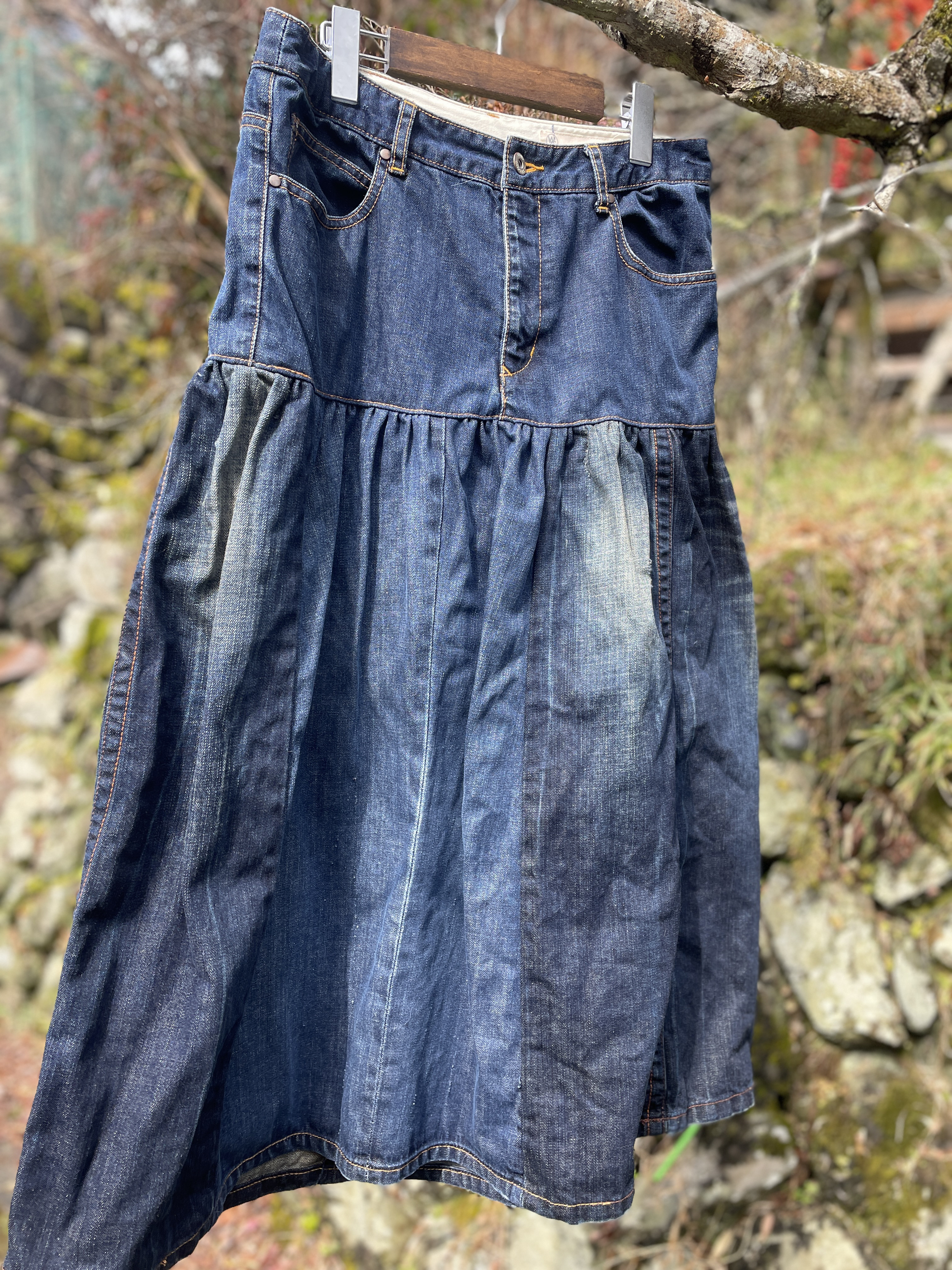 綺麗めデニムリメイクティアードフレアスカートsk−0017