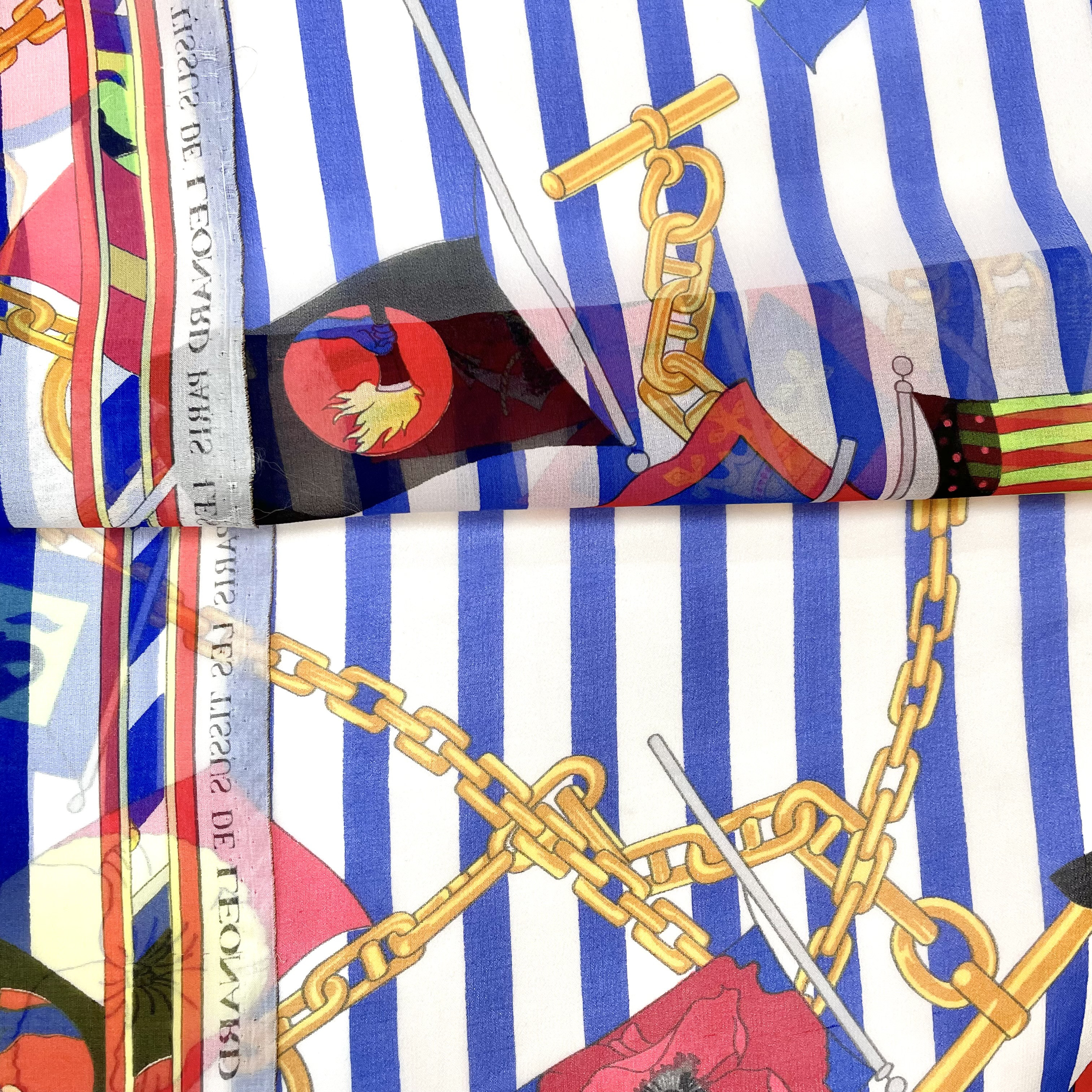 SALE＆送料無料【1カットのみ】フランス製ストライプモチーフ柄シルクジョーゼットプリント