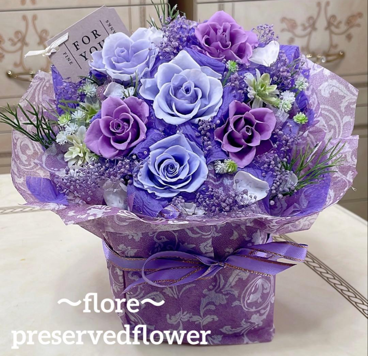 【送料無料、ラッピング込み】✨大人気のミックスバラプリザーブド✨花束アレンジ✨ラッピングのまま飾れますよ✨