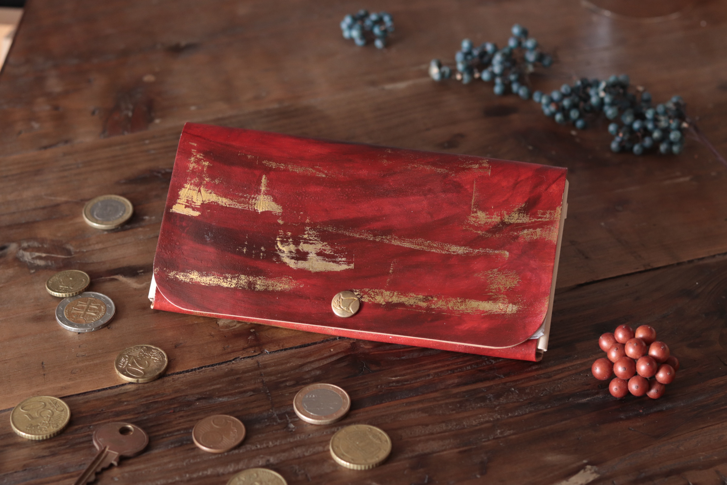 【現品販売･4月閉店】シンプルスリム長財布２ペイントversion情熱レッド