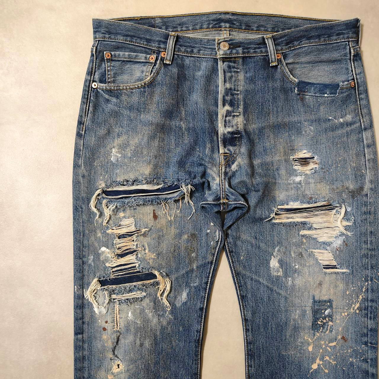 W35表記 リペアカスタム リーバイス 501 リメイクデニム ビンテージジーンズ グランジデニム ダメージ 13,860円