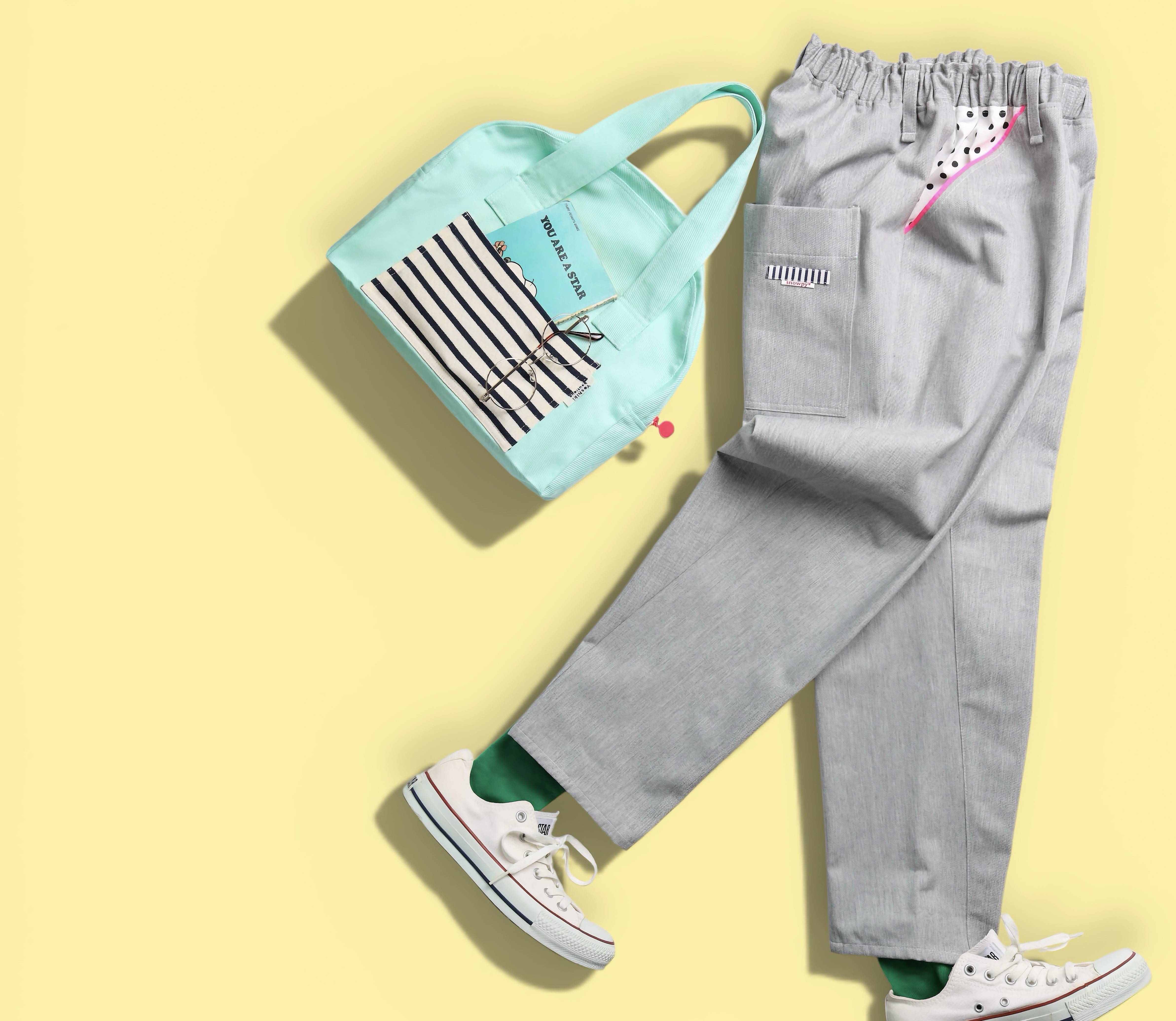 アクセントカラーが光るスノウピー♡サルエル風パンツ