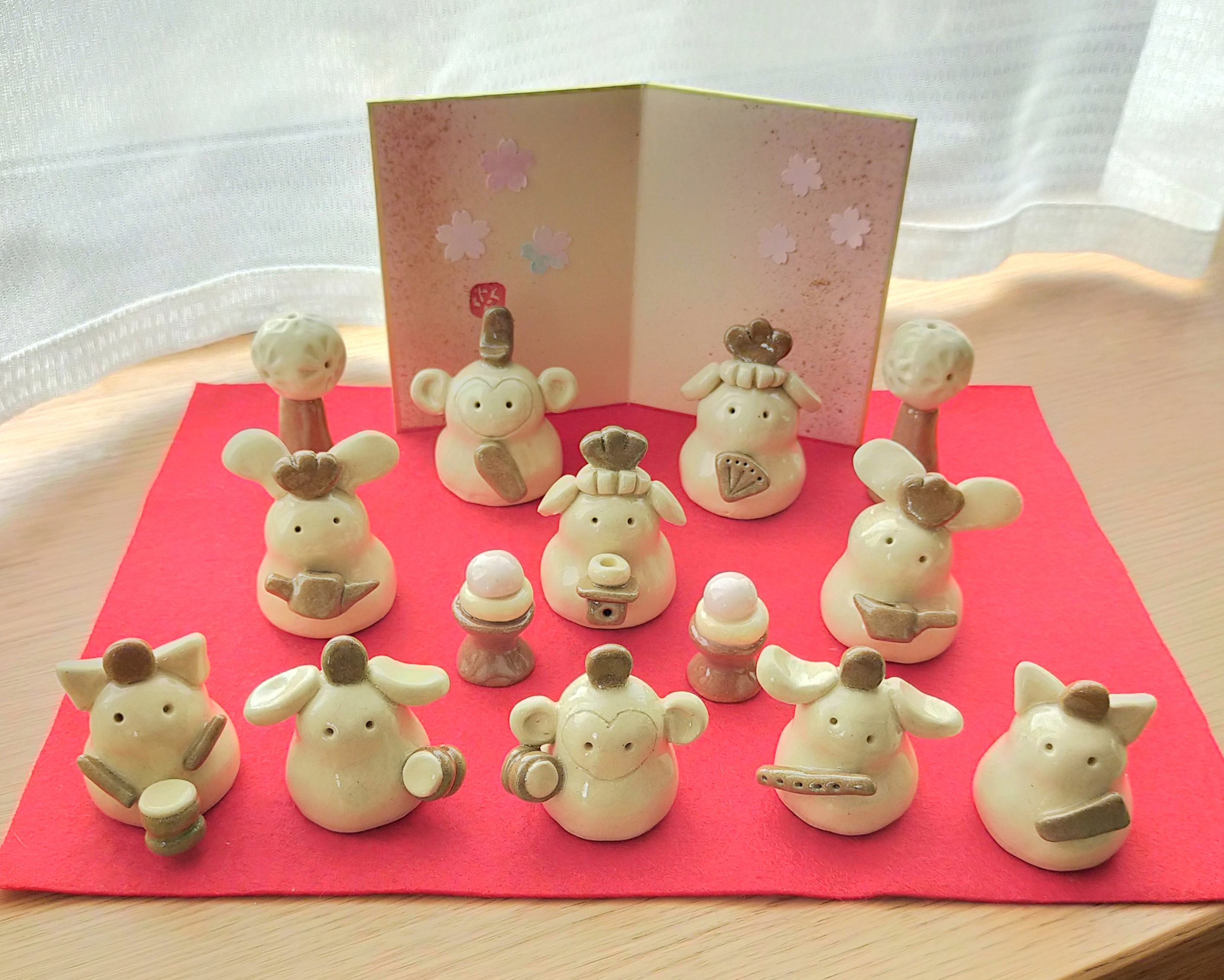 やきもの人形✳︎いろんな動物のお雛様セット＊在庫１点のみ＊難あり値引き