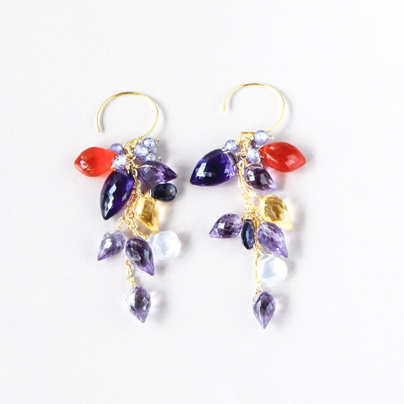 紫耀の余韻―アメジストxカーネリアンピアス14kgf