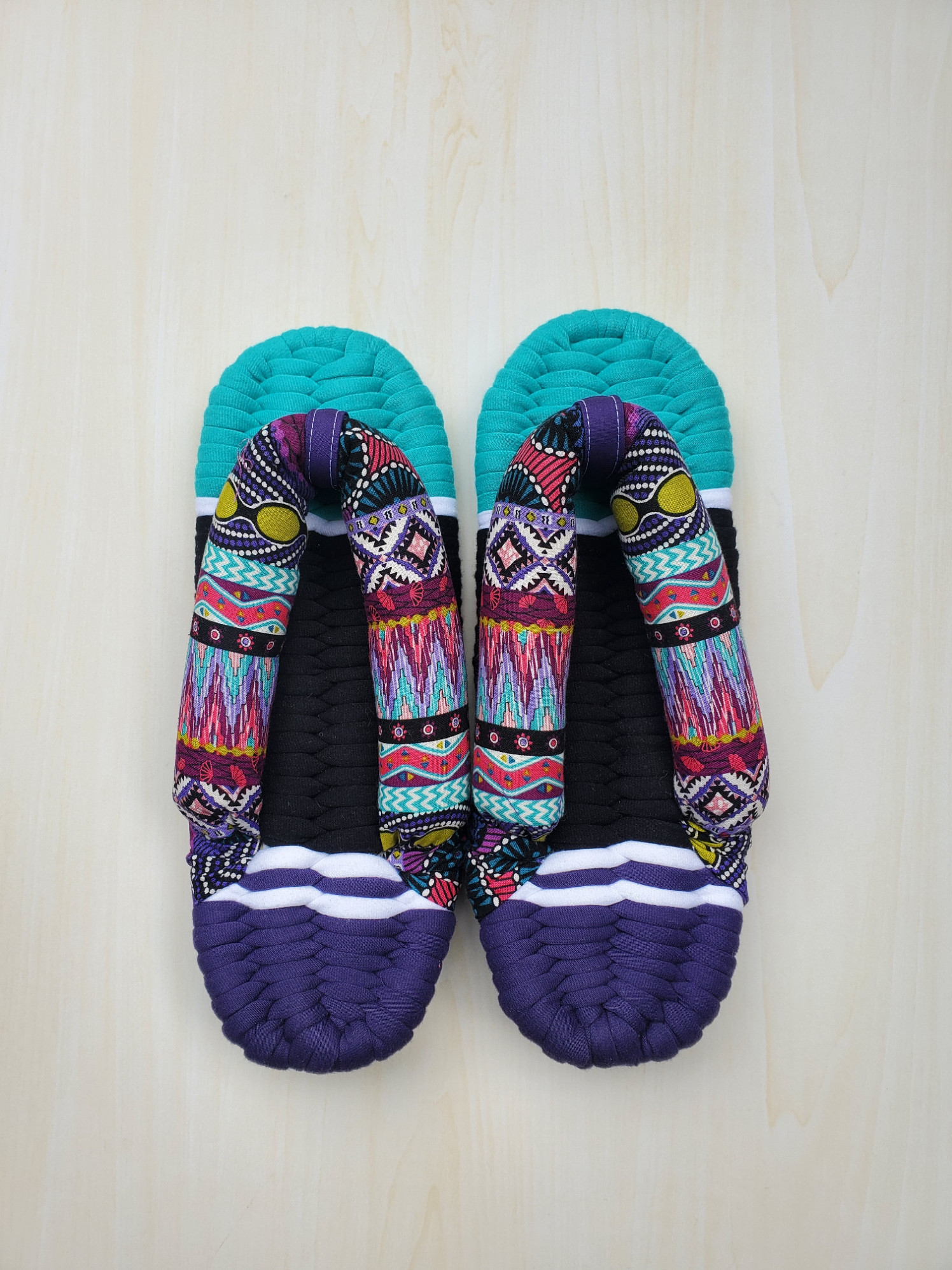 布ぞうり(25.5cm)グリーン、黒、紺 鼻緒アフリカンプリント