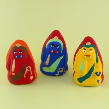 縁起物・三色不動明王セット（土人形）