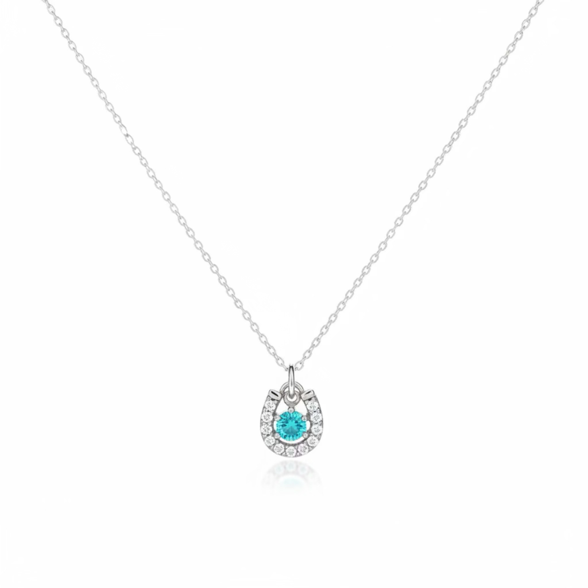 幸福モチーフ｜フォーマルに重宝する馬蹄ネックレス｜天然トルマリン粉末入り人工パライバトルマリン｜シルバー925チェーン