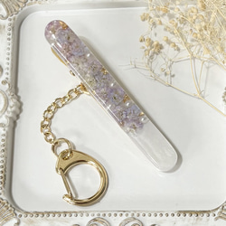 キーホルダー ドライフラワー くすみピンク系 六角形 レジン その他