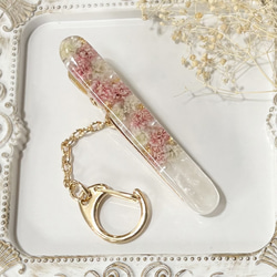 キーホルダー ドライフラワー くすみピンク系 六角形 レジン その他