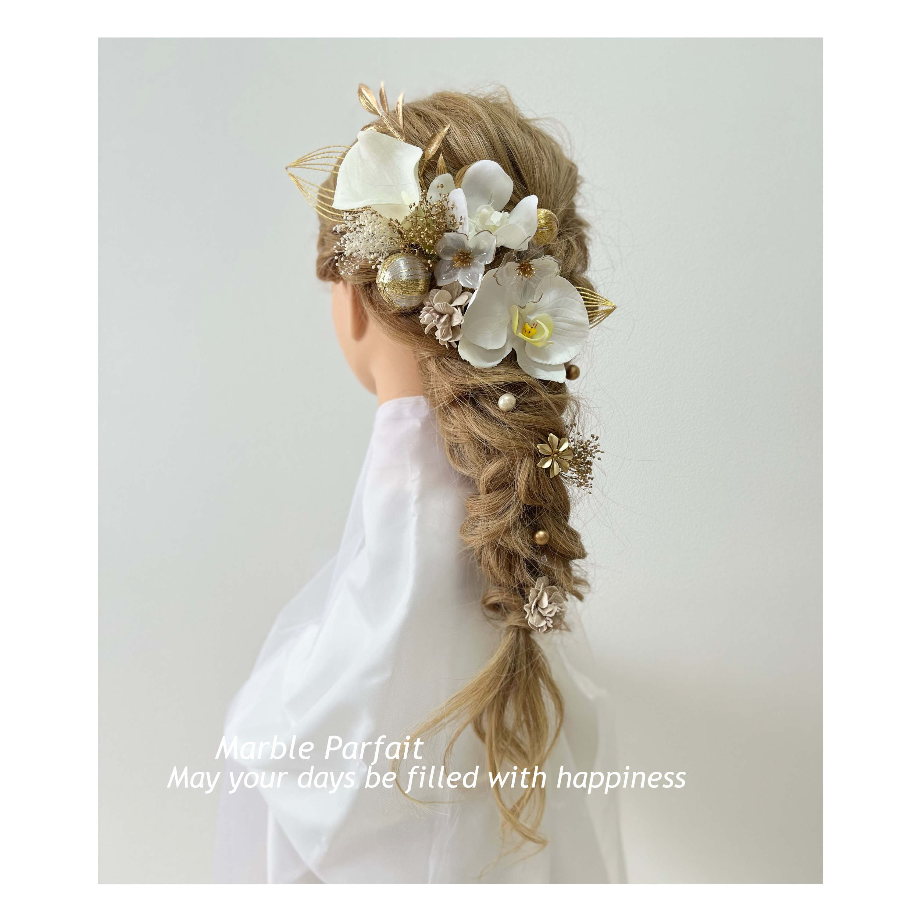 カラーリリィ 胡蝶蘭 クリアフラワー ホワイトの髪飾り アーティフィシャルフラワー 金箔シート付き 4,620円